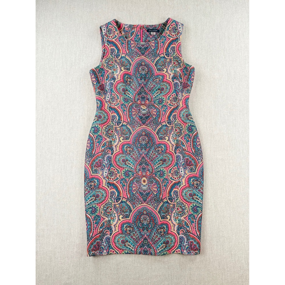 Tommy Hilfiger Pink Blue Paisley Sleeveless Sheath Dress Size 10 - Picture 1 of 6